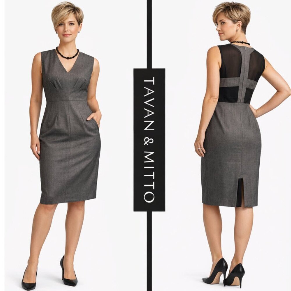 TAVAN & Mitto Grey and Black Pencil Sleeveless Couture Dress